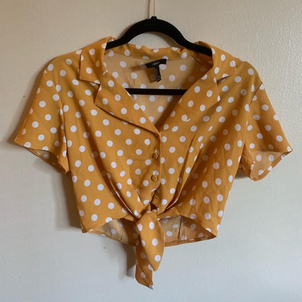 Yellow & White Polka Dot Button Down